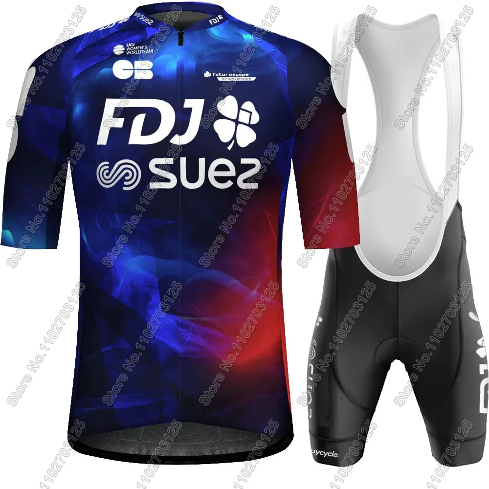 FDJ SUEZ Team Cycling Jersey Set Unisex France Clothing Men Women Short Sleeve Kit Road Bike Shirt Suit Bicycle Bib Short cycling jersey cycling shirt cycling suit cycling jersey set