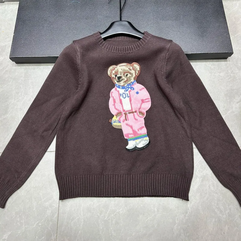 High Quality Light Luxury French Bear Embroidered Knitted Sweater For Women New Fashion Casual Loose Pullover Tops Pulls Femmes 2