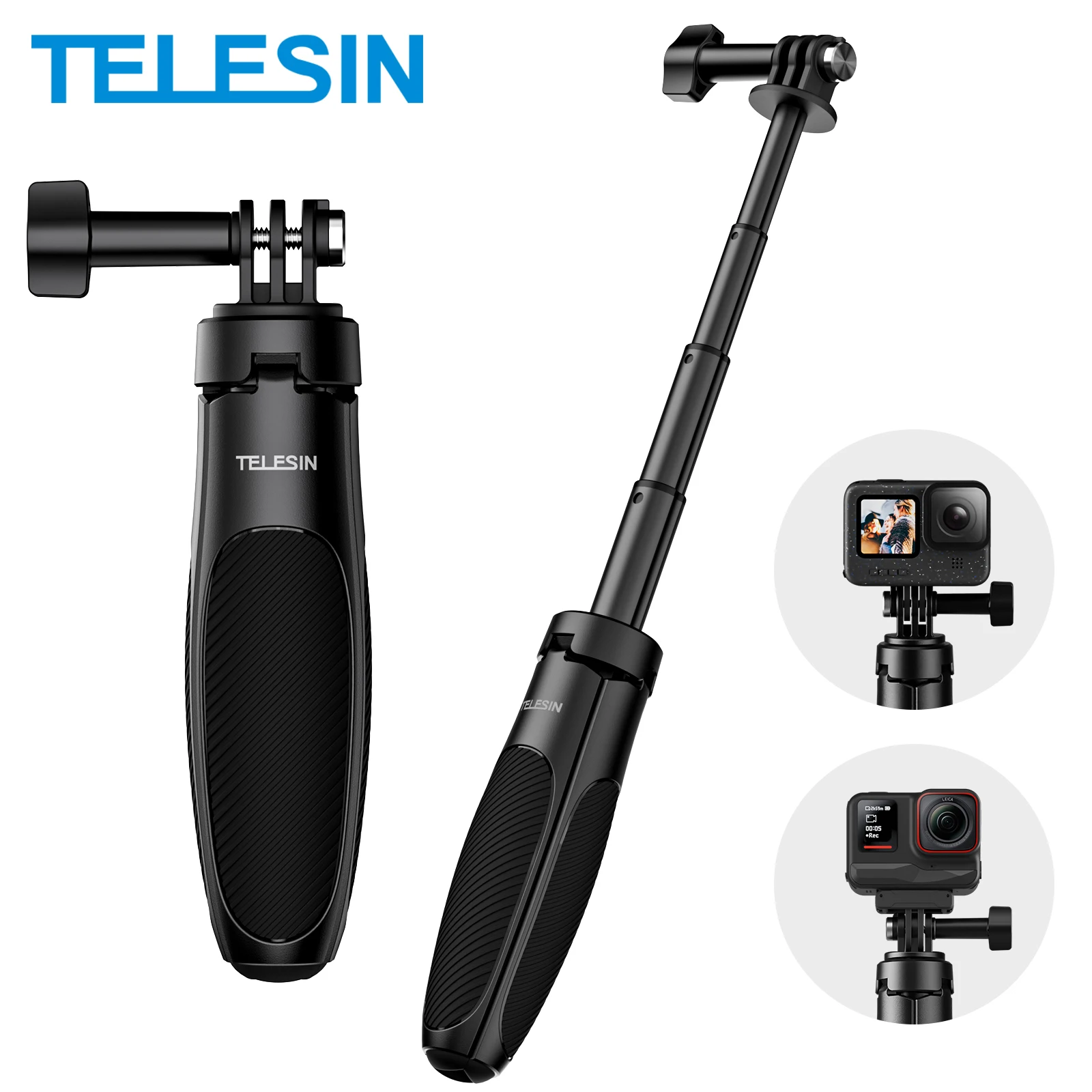 TELESIN Mini Quick Release Selfie Stick Tripod Portable Adjustable Length GoPro Insta360 DJI Osmo Action Action Camera