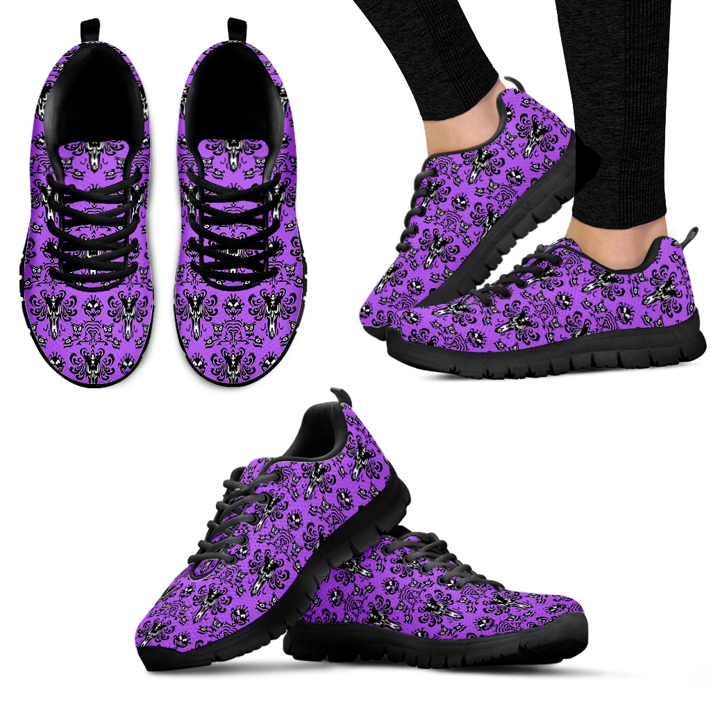 INSTANTARTS Purple Red Haunted Misson Halloween Ladies Sneakers Lace-up Air Mesh Light Breath Shoe Soft Outdoor Shoe Footwear