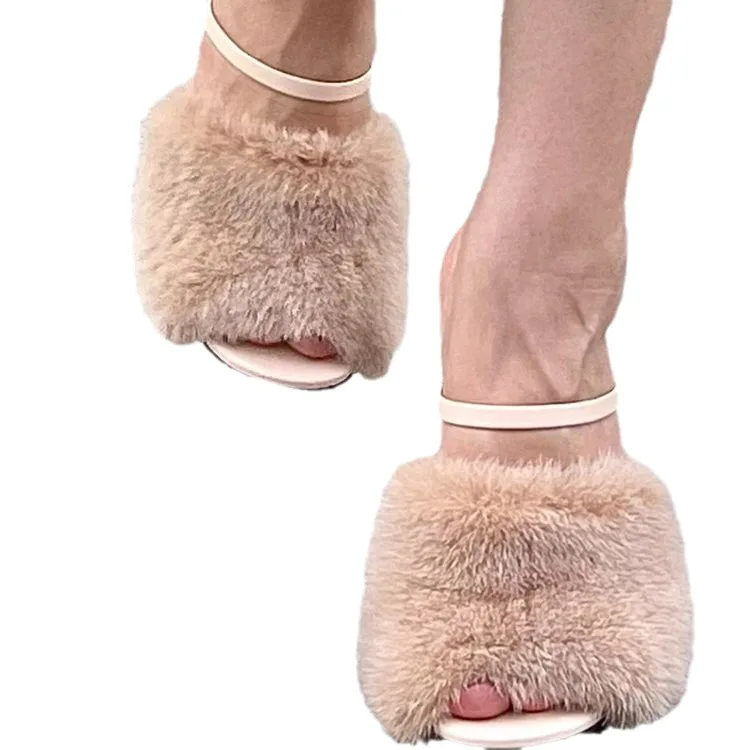 2024 New Cute Wool Shoes Lamb's Wool Pure Color Round Head Trend Fashion Models Absolutely Beautiful Temperament Ladies Slippers