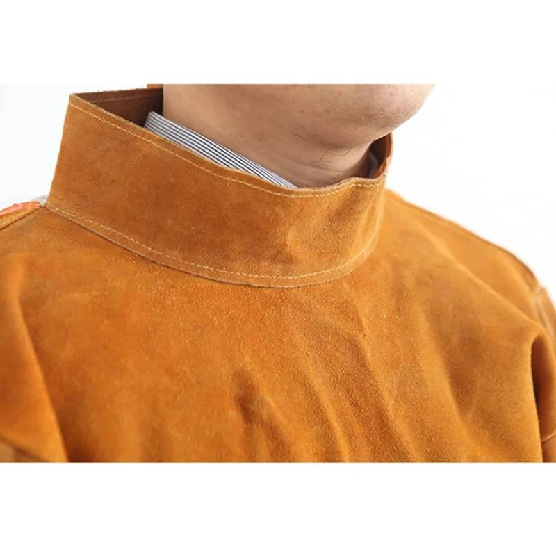 Welding Protective Gear cowhide leather welding clothes 105CM long heavy duty apron suit flame & wear resistant coat with sleeves for men