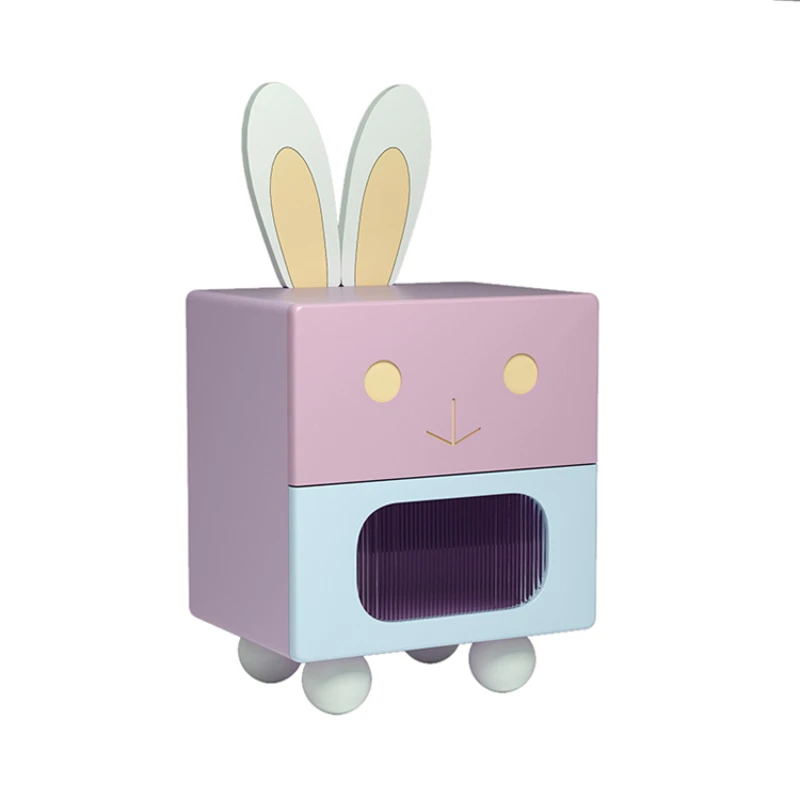 Cartoon children's bedroom lockers multi-storey bedside solid wood glass rabbit cabinet