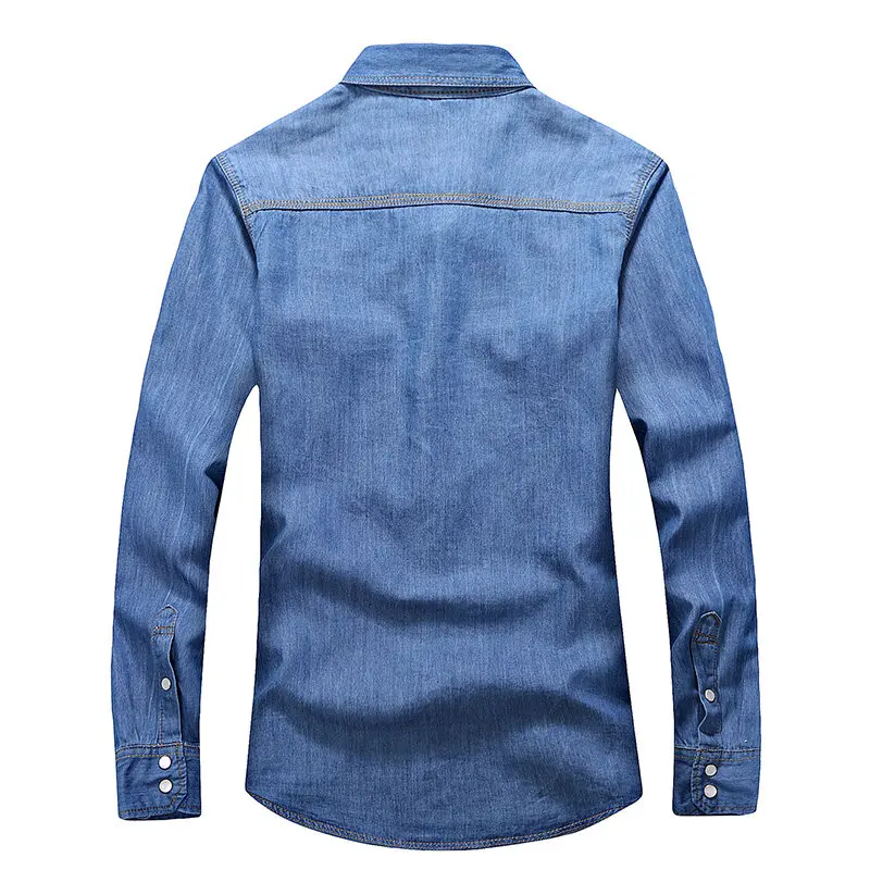 Denim Shirt Long Sleeved Shirt Spring Men Slim Fit Denim Shirts Men Casual Solid Color Long Sleeve Cotton Shirts Male Jeans Shirt Fashion Cowboy Shirt 4XL