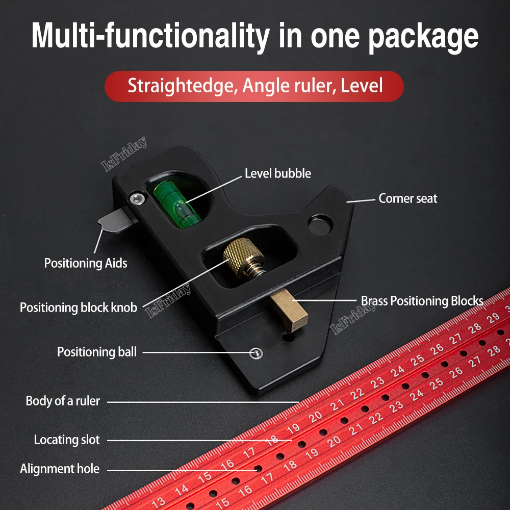 Angle Scribing Ruler High-precision Woodworking Aluminum Alloy Multifunction Marking Gauge 30/40cm Long Movable Scribe Ruler