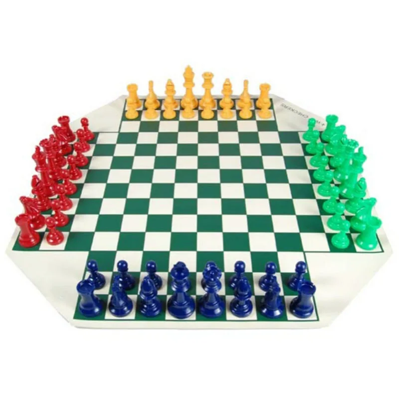 4-WAY Chess Set 4-player Chess Board Games Medieval Set With Chessboard 68 Pieces King 97mm Travel Family Game