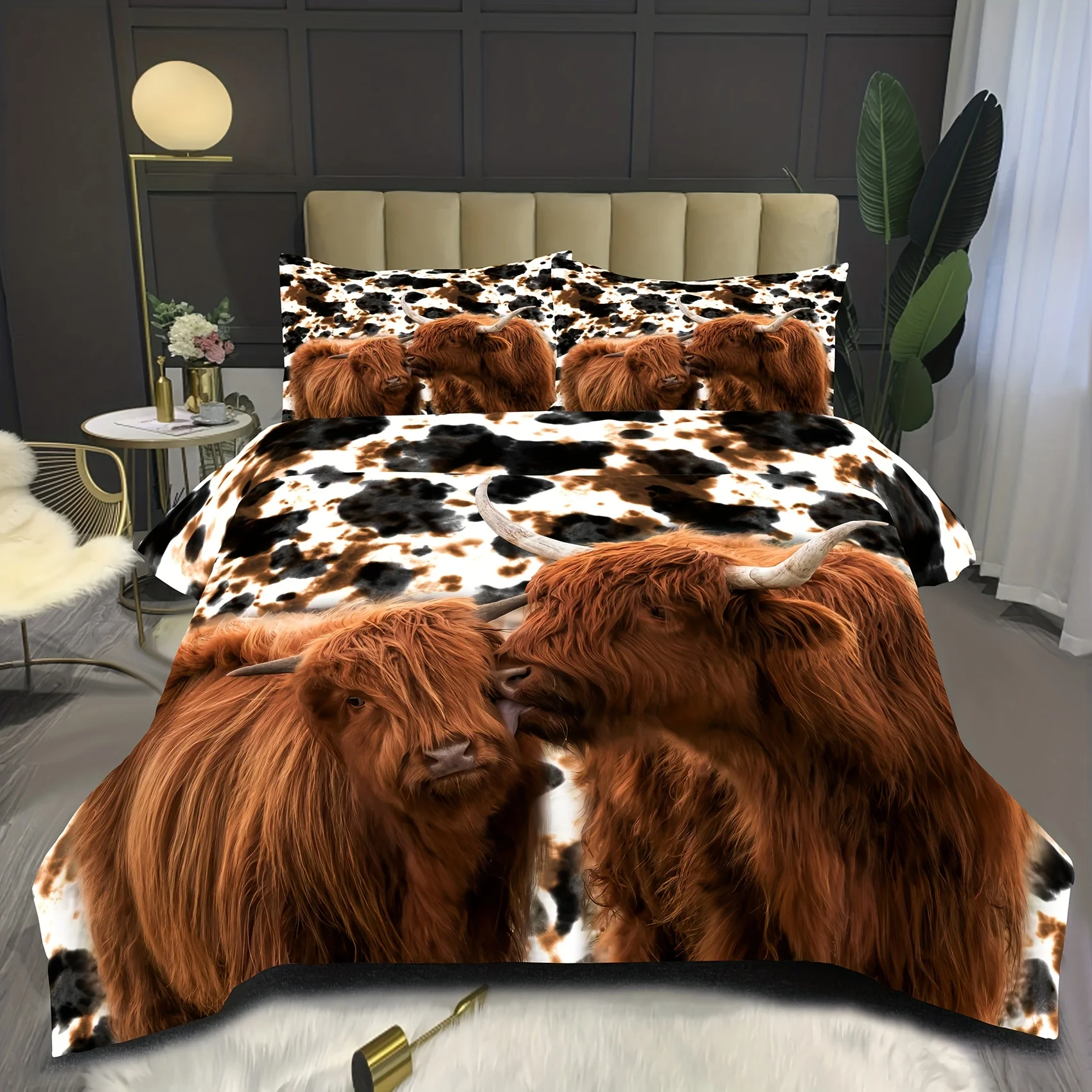 

Highland Cow Print Washable Microfiber Bedding Set Soft Comfortable Duvet Cover For Bedroom Guest Room