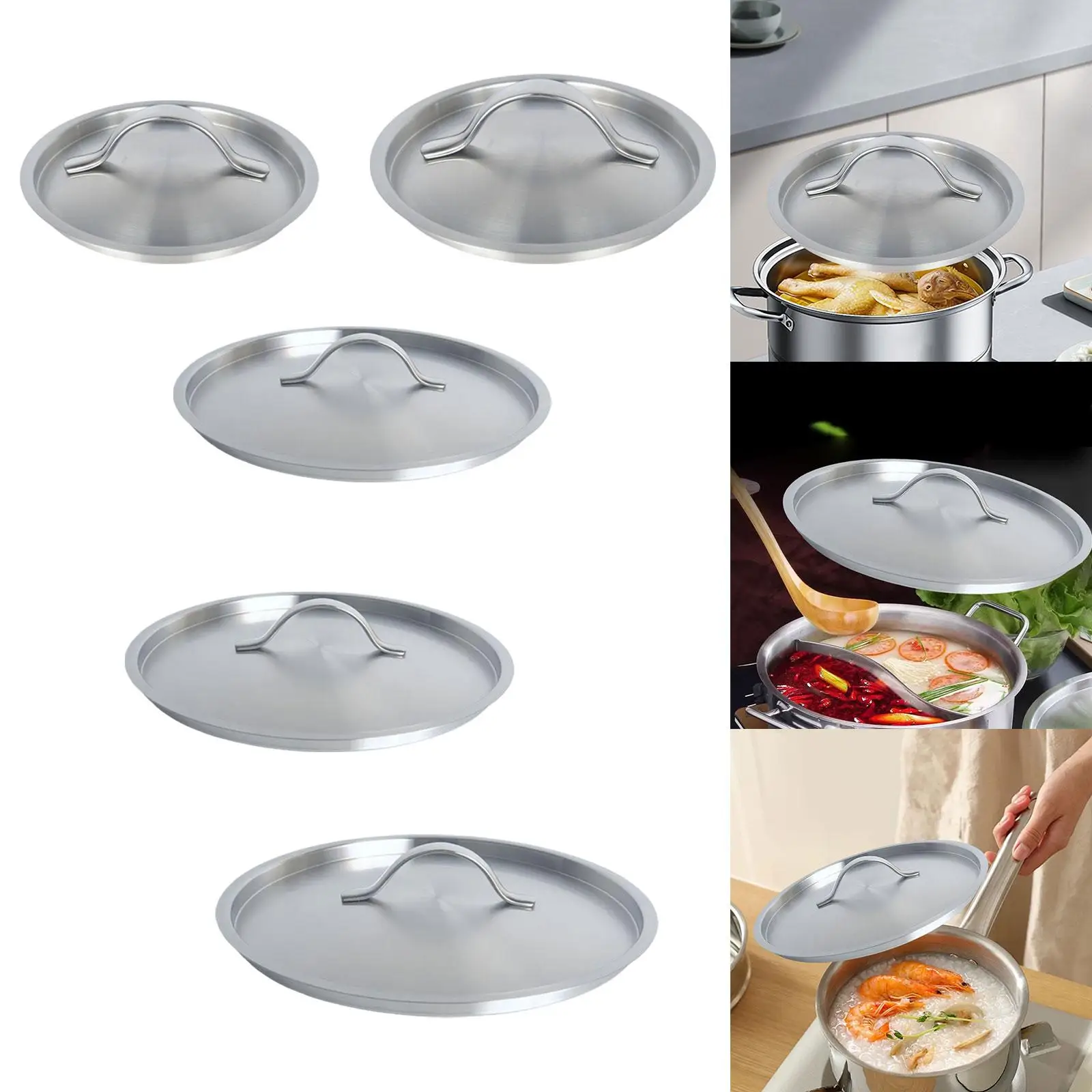 Stainless Steel Pot Lid Replacement Portable Modern Universal Comfortable Handle Heat Resistant Pan Cover Picnic Barbecue