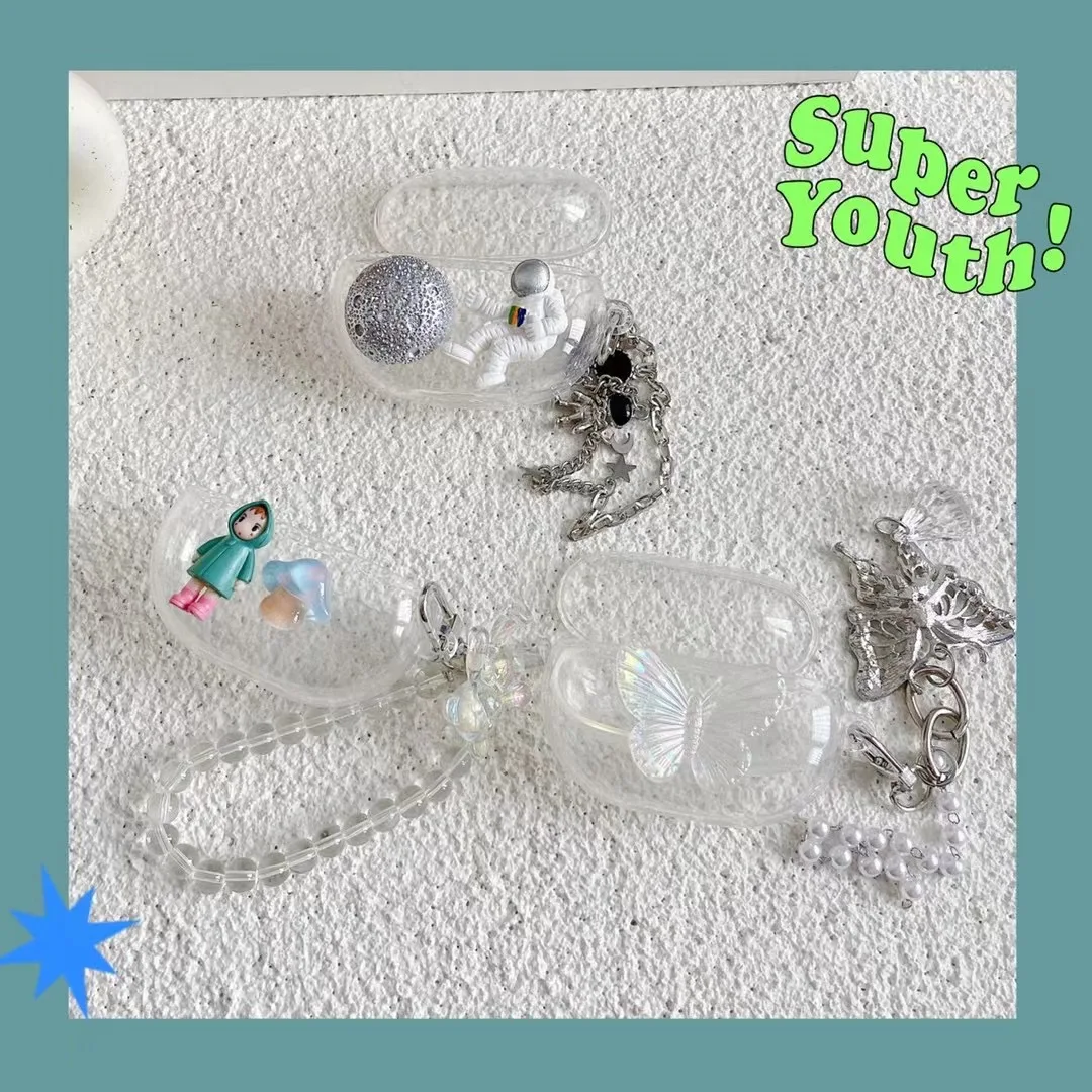 Per Beats Studio Buds Buds + Custodia Per Auricolari Farfalla Auricolari Trasparenti Cover Per Beats Studio Buds Guscio Per Pc Con Catena Di Perle