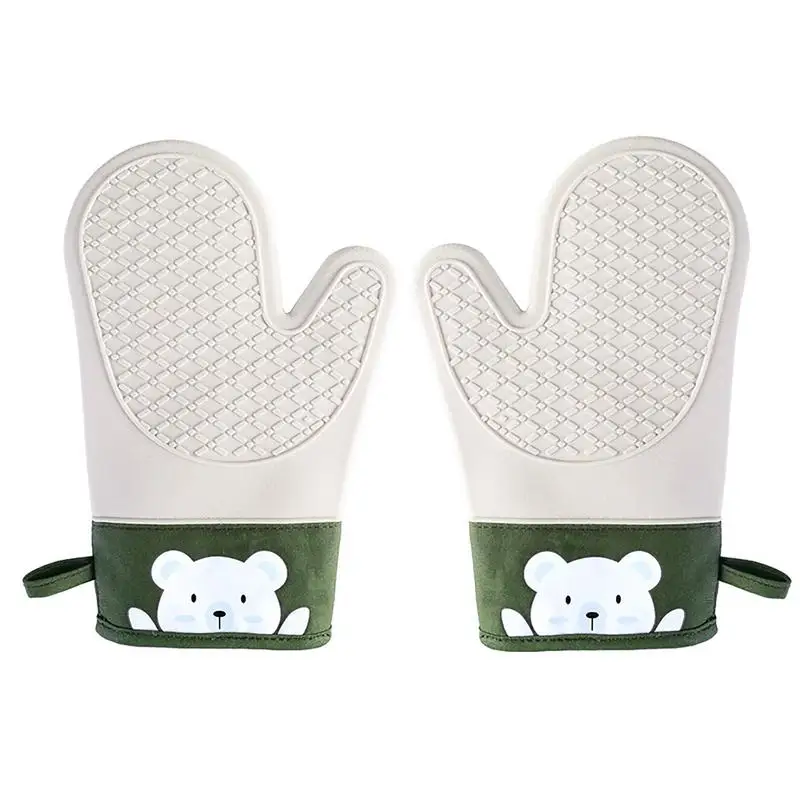 

Cute Oven Mitts Anti-scald Anti-slip Baking Gloves Soft Cotton Lining Kitchen Mitt Potholders Hanging Extra Long Glove For