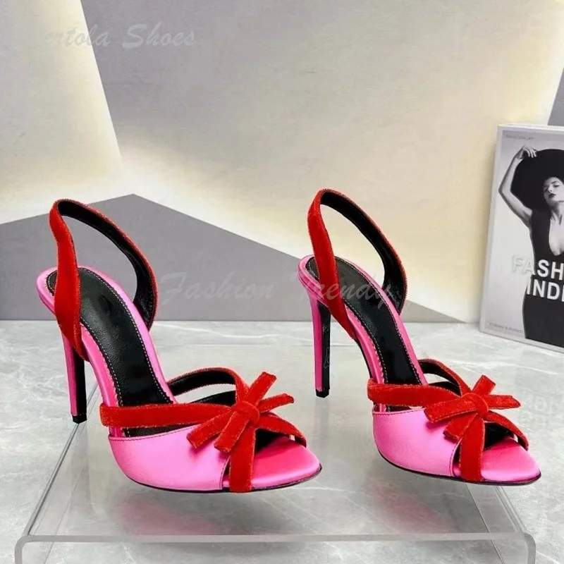 

Sugarbaby Rose Red Suede Bow Heels Woman Stiletto Buckle Sandals Blue Satin Black Lace Casual Round Toe Slingback Hot Chick Shoe