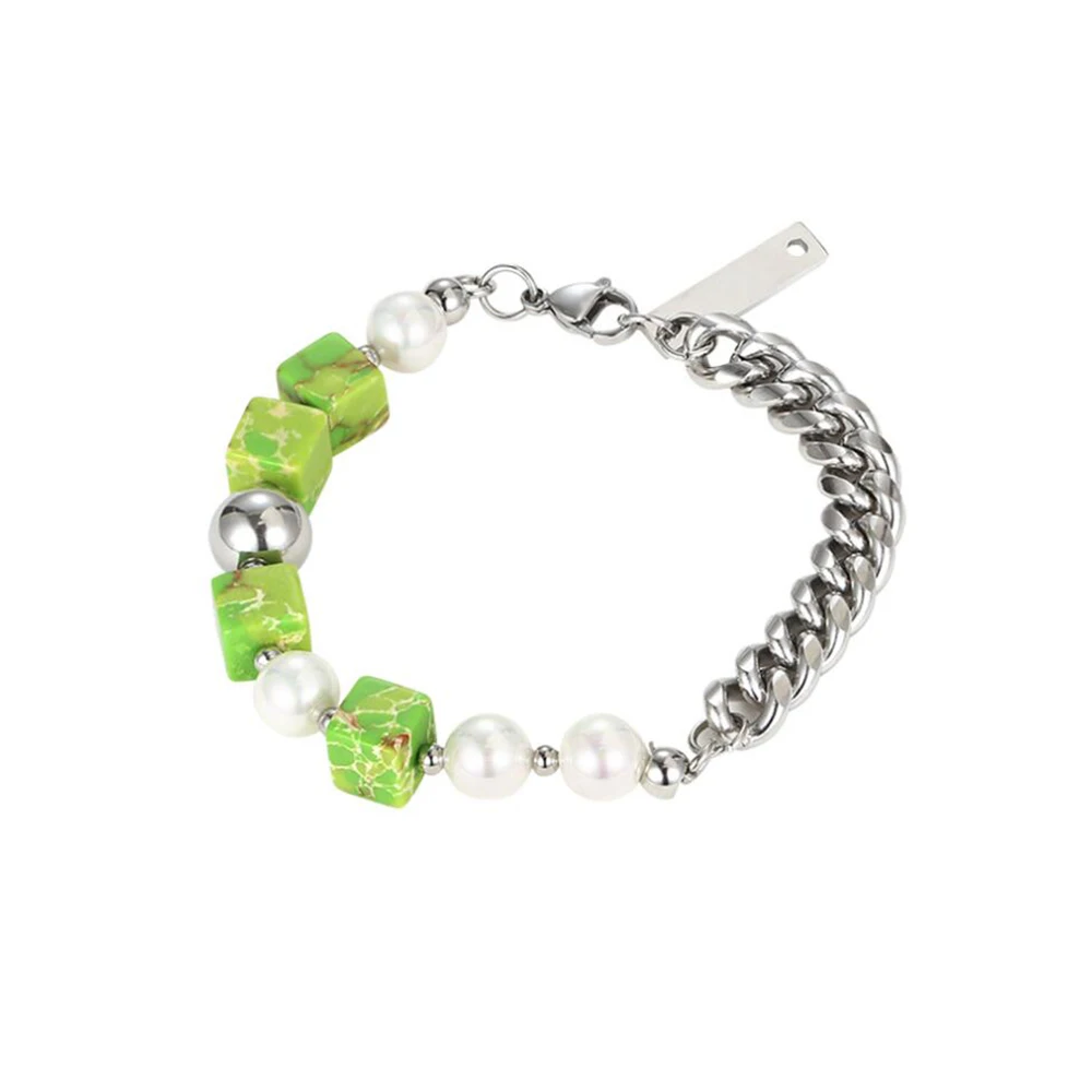 StainlessSteelHipHopCandyPearlBraceletBangleWomenDelicate