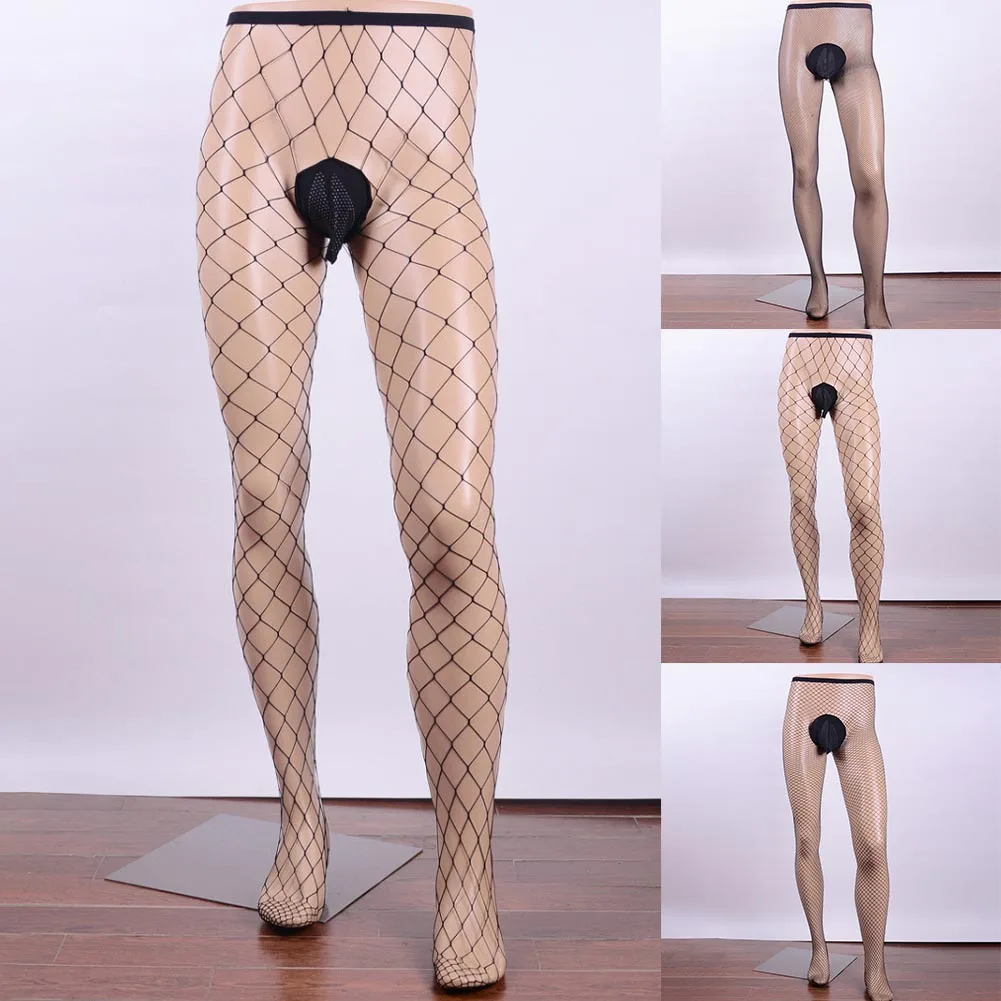 Transparent Men Sexy Fishnet Sheer Pouch Pantyhose Sissy Lingerie Stretchy Temptation Stockings Tights Underwear Nightwear