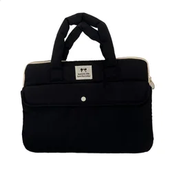 Chic Bow Portable Laptop Handbag - Soft, Stylish 15.6 Notebook Sleeve (Black)