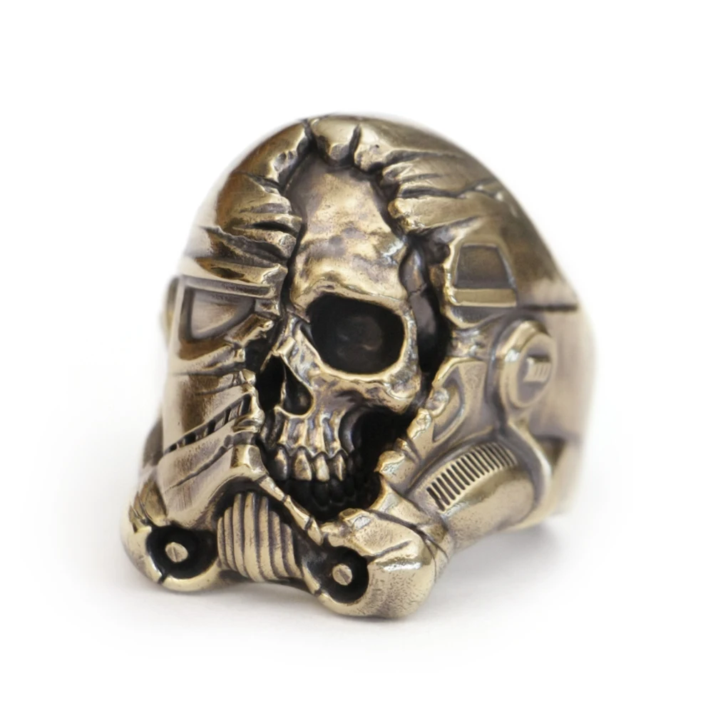 

LINSION Brass Mens Punk Jewelry Half face White Warrior Ring BR311 US Size 7~15