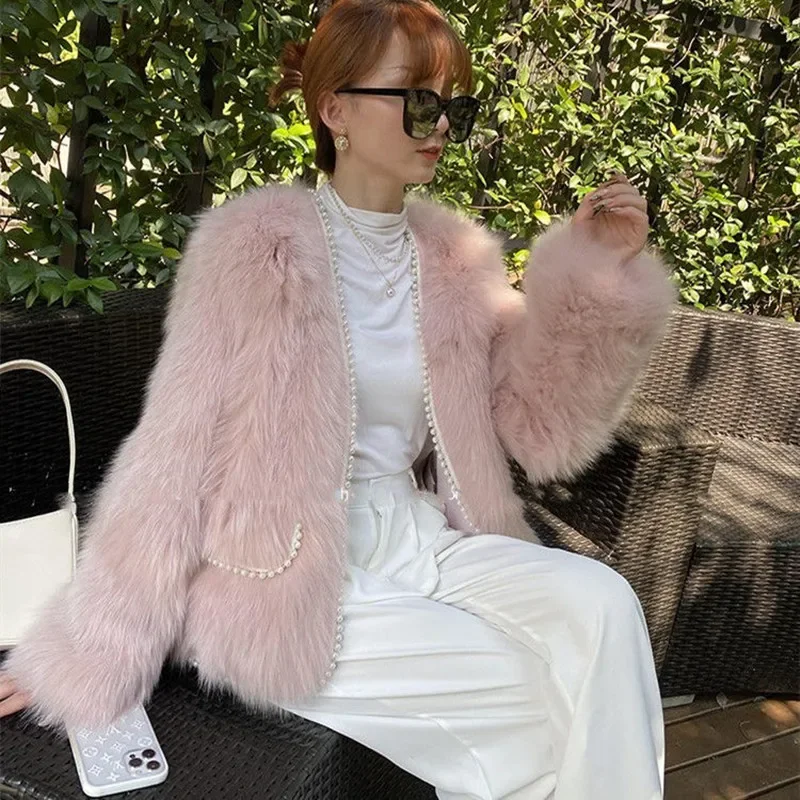 TPJB New Women Warm Winter Faux Fox Fur Jackets Women Tweed Coat Thick Jackets Turndown Collar Fashion Elegant Coats Outerwear