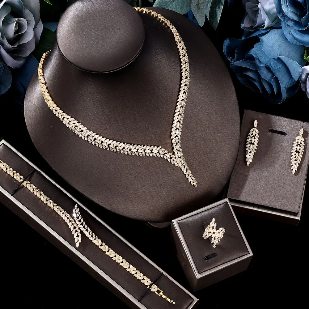 

Popular Cubic Zirconia 4-piece Wedding Jewelry Sets for Women Luxury UAE Dubai Nigeria Bridal Necklace Set Accessories