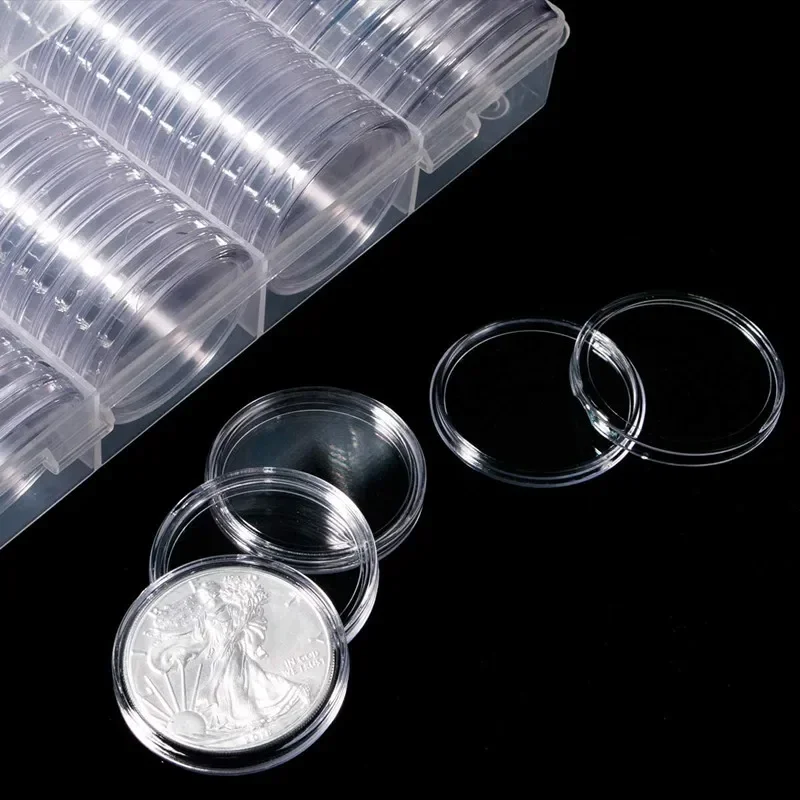 5PCS 38.6mm Transparent Circular Acrylic Coin Capsules Reusable Protective Collection Item Display Box Suitable for Collectors 3