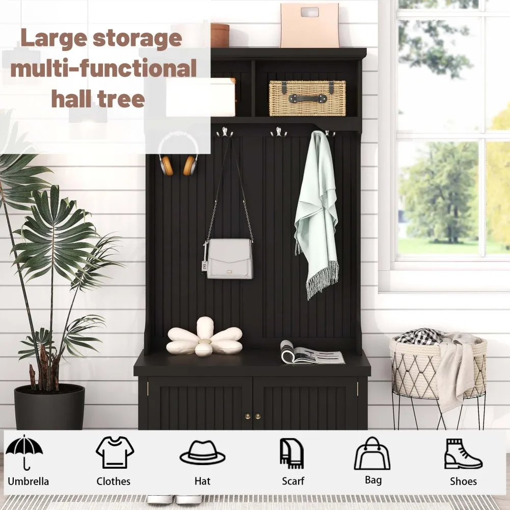 

Entryway Bench With Hooks Coat Rack Multi-Functional Stand Hall Tree Furniture For Foyer Mudroom Hallway Living Room