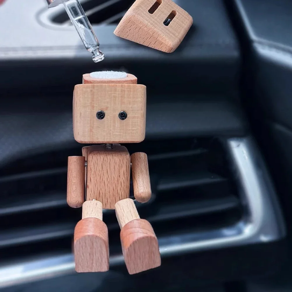 흔들리는 발을 가진 창의적인 나무 인형 수제 자동차 장식 아로마 디퓨저 피규어 귀여운 흔들 향기 선물 SUV 트럭 세단 RV용