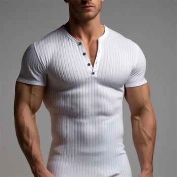 T-shirt sportiva da uomo slim a maniche corte Fitness Filo elasticizzato Slim Pullover tinta unita Top casual