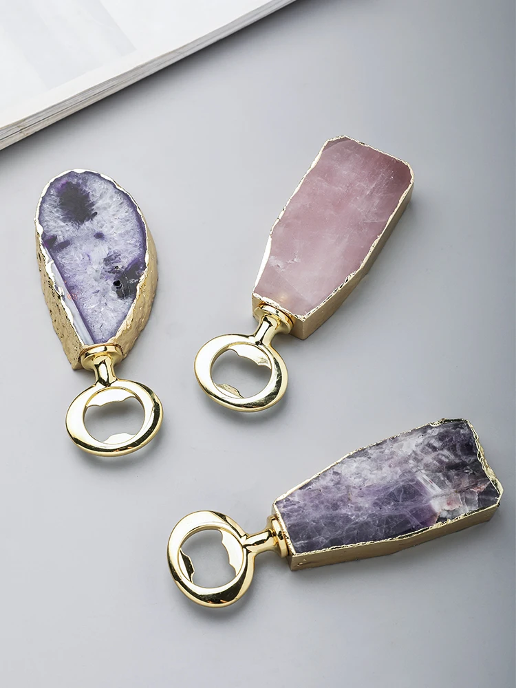 

INS Nordic Style Natural Pink Crystal Bottle Opener Creative Beer Bottle Lifting Device Ready-to-Drink Net Red Agate Lid Opener