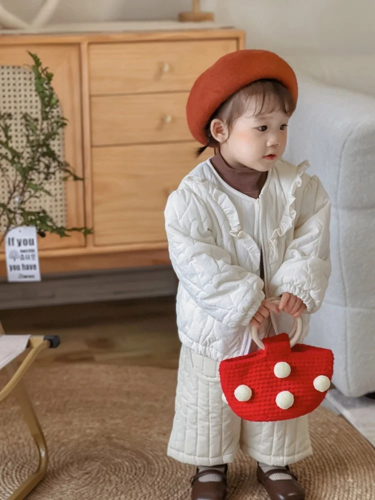 바파누 겨울용 두꺼운 면 재킷 (여아용) 지퍼 여밈 한국 스타일 오픈 가디건 따뜻한 폴리에스터 안감 코트