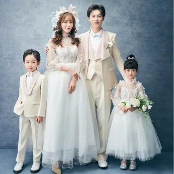 Dvotinst Photography Props Family Outfits Set Couple Suits Children Boys Girls Dress Sets Studio Korean Photoshoot Photo Clothes 5