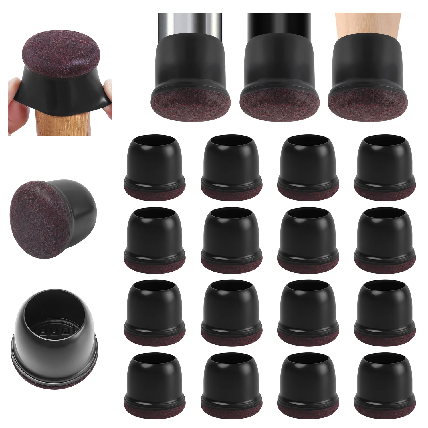 Silicone Chair Leg Floor Protectors with Wrapped Felt Pads - Non-Slip Furniture Feet Guards for Hardwood Floors (Set of 16)
