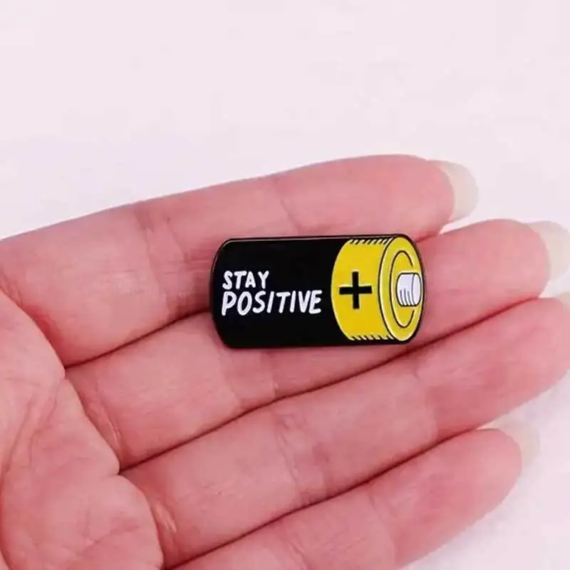 STAY POSITIVE 재미있는 글자 라펠 핀 브로치, 영어 펀 배터리 배지, 배낭 코트