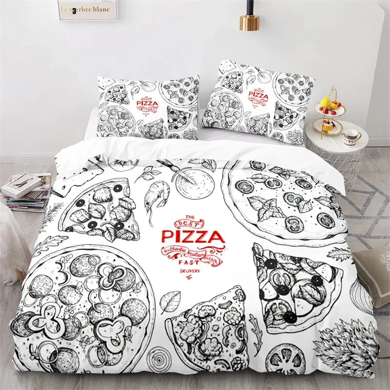 Creative Fast Food Duvet Cover Pizza Hamburger Print Comforter Cover Microfiber Bedding Set King Queen For Kids Teen Room Decor