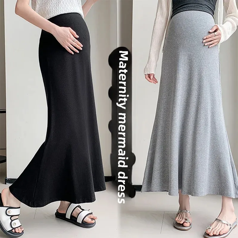 Spring Summer New plus Size Maternity Skirt High Waist Slimming Long Fish Tail Half Body Skirt Versatile No Belly Support