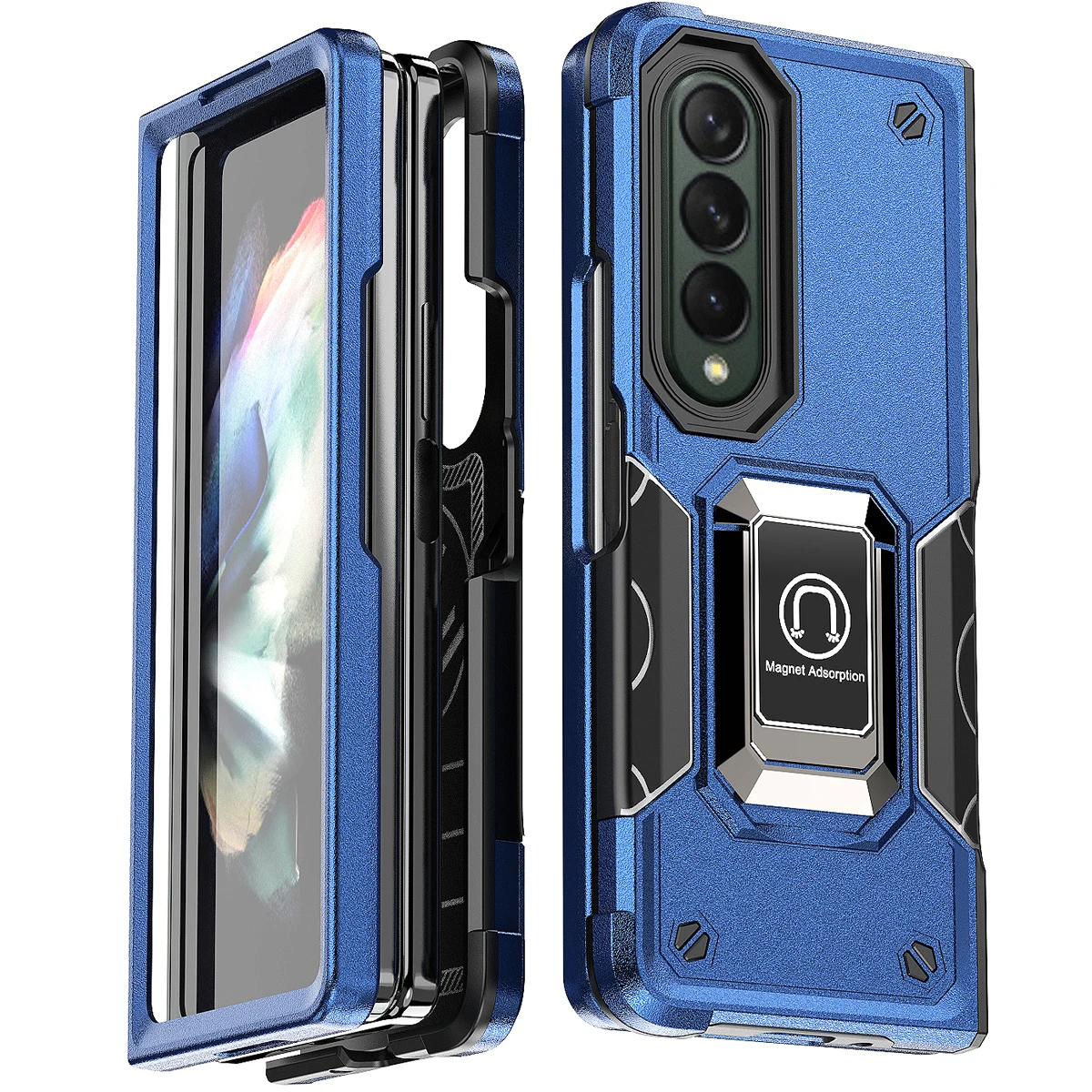 

For Samsung Galaxy Z Fold 4 Shockproof TPU Bumper Cover Ring Stand Coque Fundas Protective Shell for Galaxy Z Fold 4