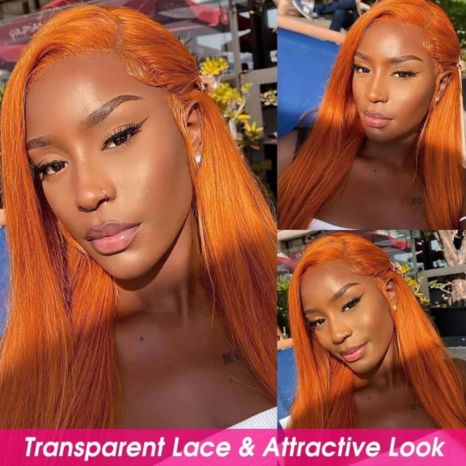250% 26 Inch Ginger Lace Front Wigs Human Hair Pre Plucked 350 Orange Wigs 13x4 Lace Front Ginger Orange Straight Human Hair