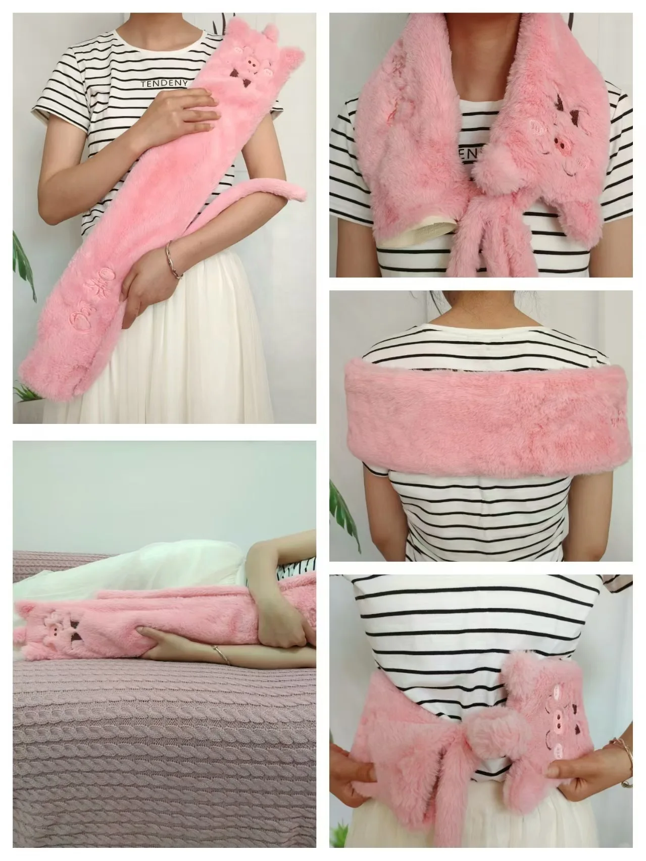 2L Rubber Hot Water Bottle With Cover Long Bottle Warmer For Pain Relief Menstrual Cramps Cute Animals Hot Water Bag Feet Warmer