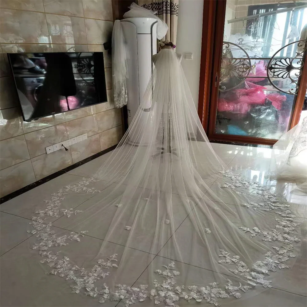 Bridal Veil Catholic Church Veil Cathedral Length One Layer Wedding Veil 3m/4m/5m Comb White Lace Edge Ivory Appliqued