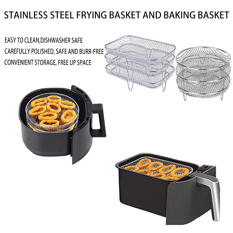 Three Stackable Air Fryer Racks 304 Stainless Steel Non stick Frying Pan Barbecue Grill Rack Kitchen Cooking Tools