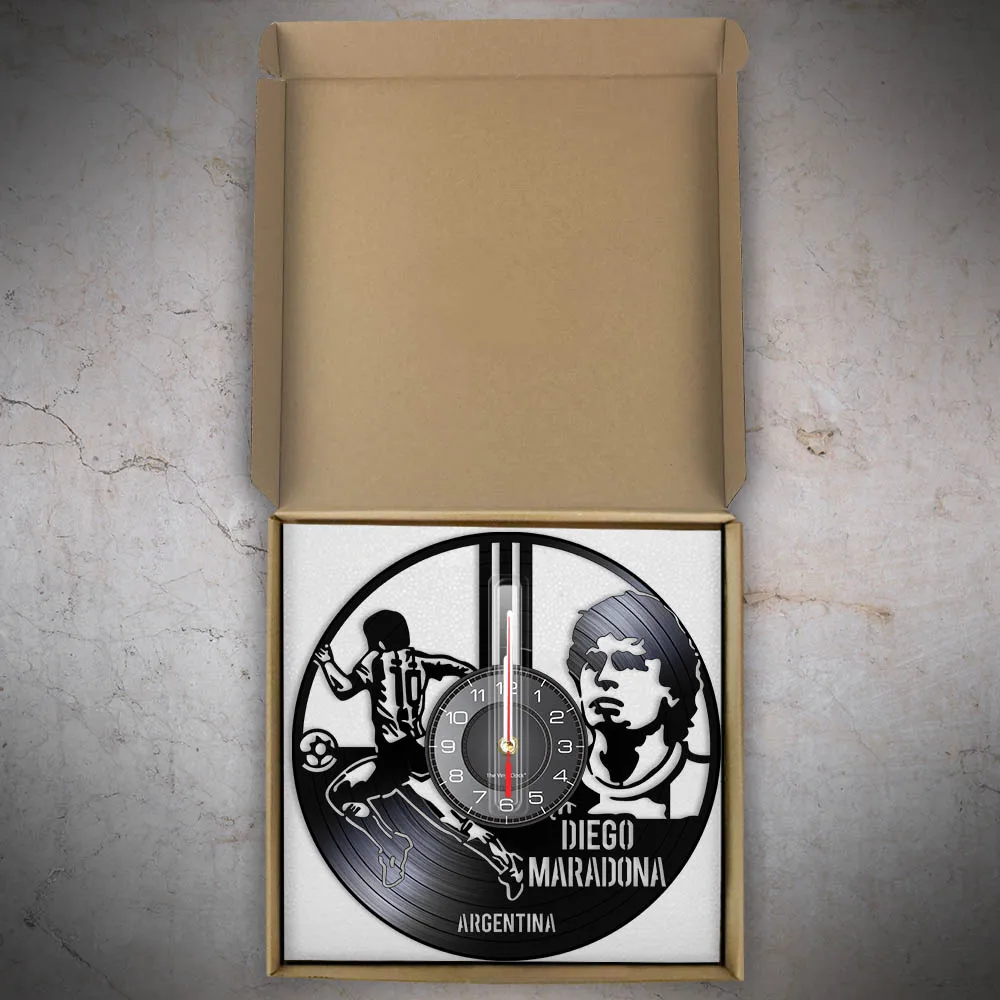 Argentinean Soccer Legend Diego Maradona Wall Clock Made Of Real Vinyl Record Football Star Home Decor Retro Music Album Clock 5