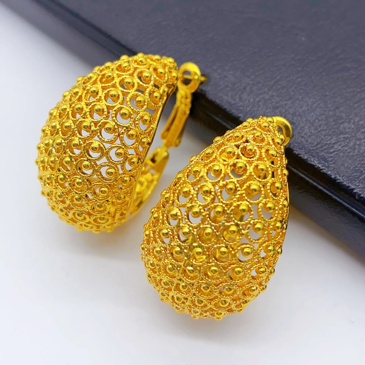 Luxury Dubai 24K Gold Color Hoop Earrings For Women Big Nigerian