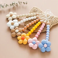 Baby Pacifier Chain Flower Shape Beech Wood Removable Clip For Handmade Baby Nipple Soother Chain Teething Toys Baby Accessories 1
