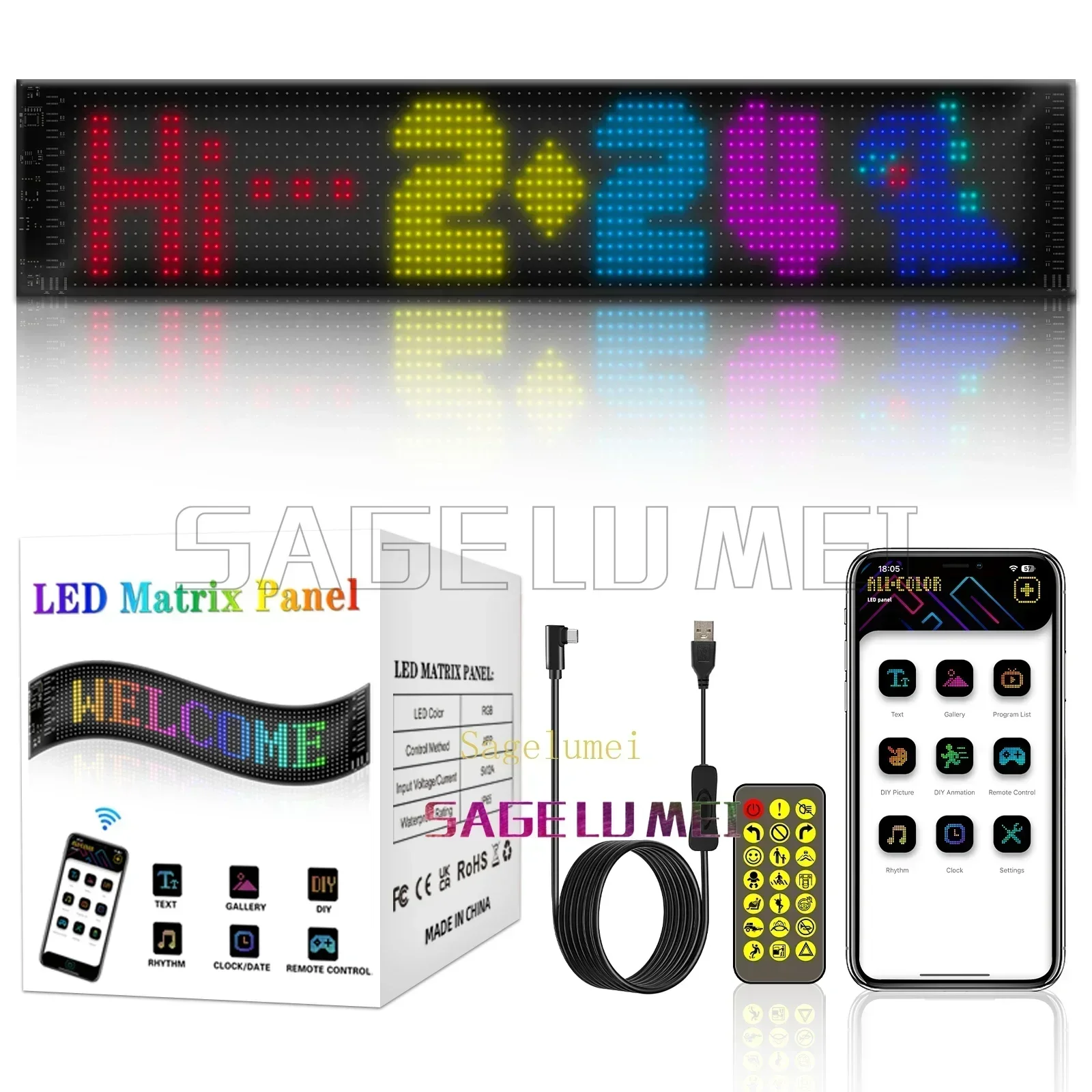 Car Truck Devil's Eye Signs Light Multilingual Car LED Matrix Pixel Panel Scrolling Advertising 5V USB Smart App Remote Control 4