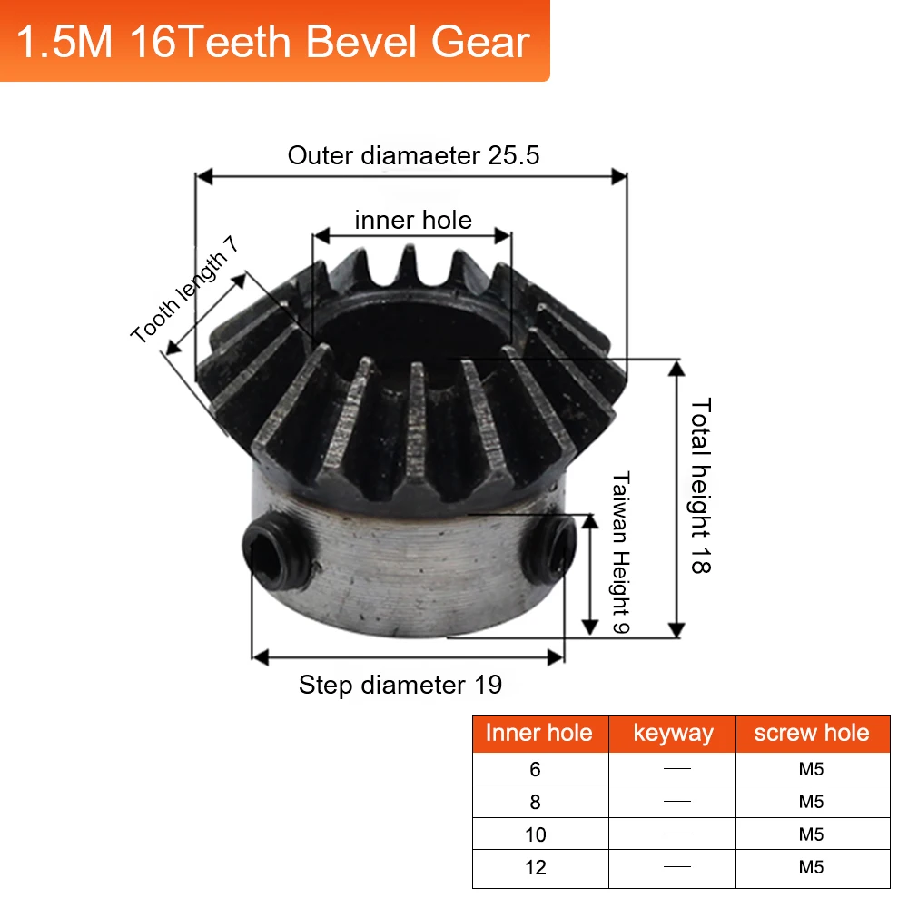 Bevel Gear 1.5M16T Hole Diameter 6/8/10/12mm Precision Conical 90 Degrees 45# Steel Transmission Speed Ratio 1:1 motor gear transmission gear electric bike gear cassette deck tape gear electric chain saw gear