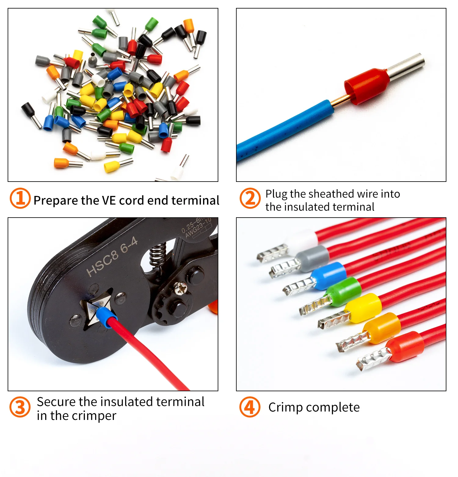 100 Stück E6010 isolierte Aderendhülsen Klemmenblock Kabelenddrahtverbinder elektrischer Crimp-Abschlusskabel für 6 mm2, 10 AWG – Detail 14