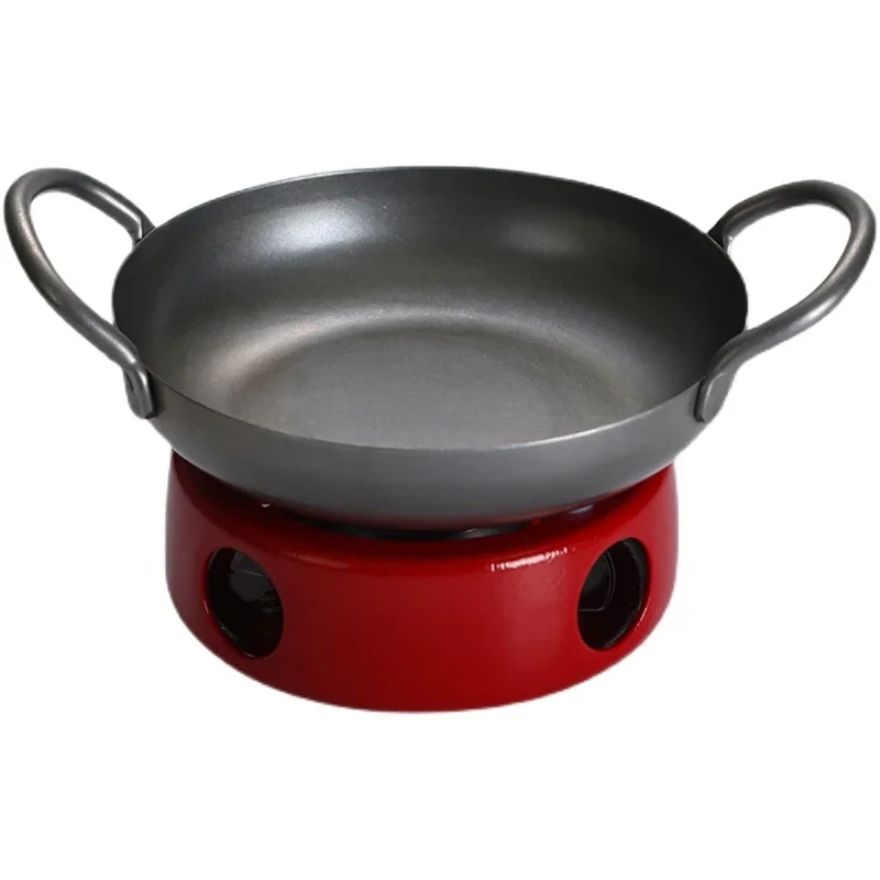 Retro industrial style double ear Spanish Seafood Plate Lobster casserole Creative household stainless steel dry pot Cookware