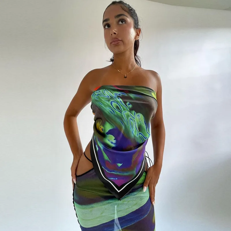 

Pareo Women Beach Cover Up 2024 Bath Outlet Clothing Female Clothes Outfits Summer Bikini Printed Backless Lace Bra With