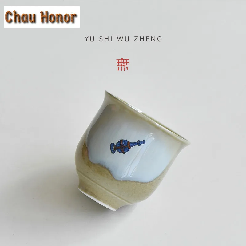 2pc/lot Coarse Pottery Soda Fired Green Gray Glaze Teacup Tea Bowl Cup Set Tea-tasting Meditation Cup Jianzhan Master Cups 90ml