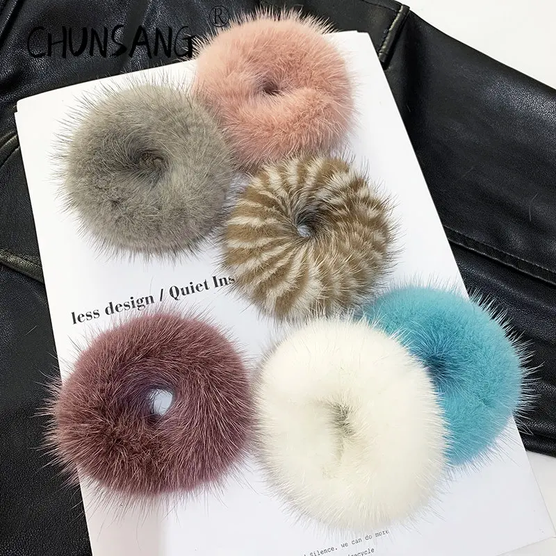 Ins New In Real Rabbit Fur Elastic Hair Ties Headband Headbands Head Band Hair Hoop For Women Girls Korean Hair Accessories