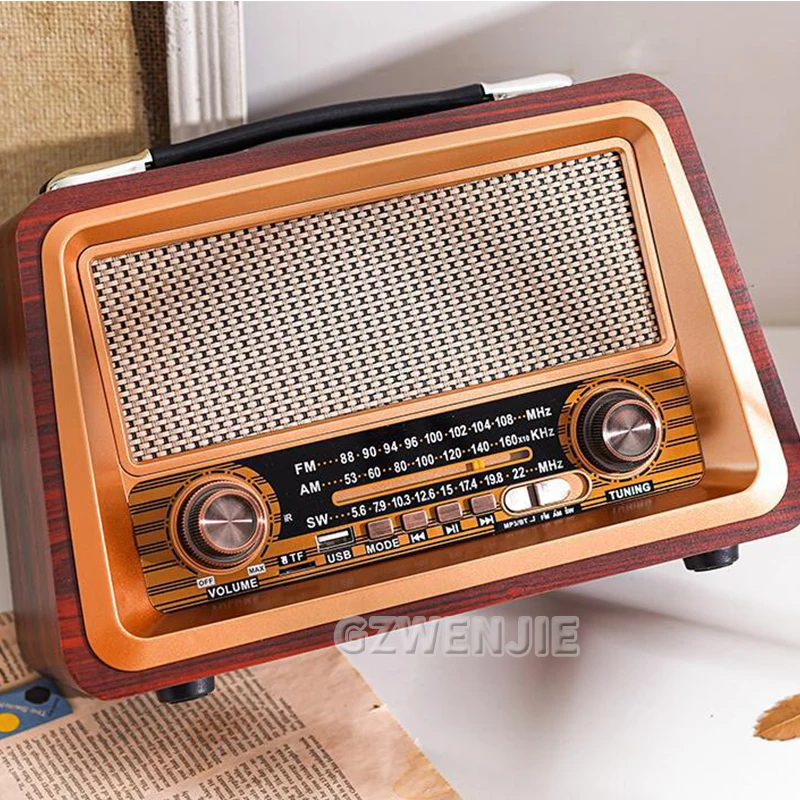 High Quality Wooden Retro Portable Radio Music Player AM/FM/SW Multi-function Bluetooth Speaker Subwoofer Card Audio Caixadesom