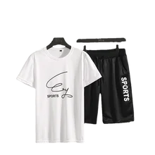 

New Men's Tracksuit Crewneck Printed Casual T-shirt and Short Suit