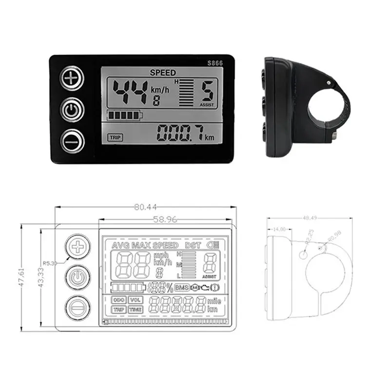 AEF1-2X 24V 36V 48V 60V S866 컨트롤러 패널 대시보드 방수 6PIN 전기 자전거 LCD 디스플레이 전기 전자 자전거 스쿠터용